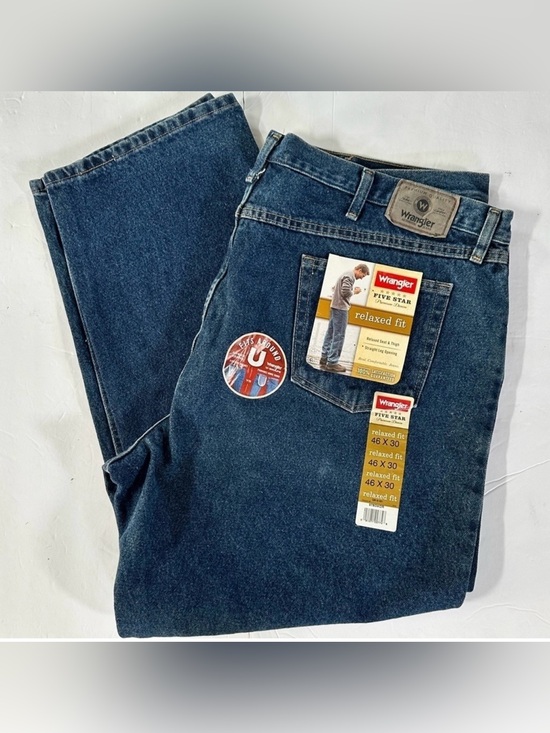 Wrangler Other - Wrangler Five Star Premium Jeans Mens 46x30 Blue Relaxed Fit Straight Leg Flex